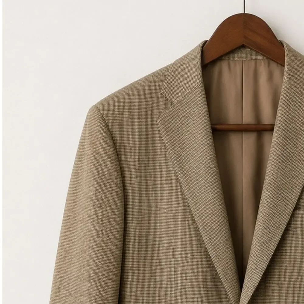 Lauren Ralph Lauren Silk & Wool Houndstooth Sport Coat Blazer 40R Tan Brown